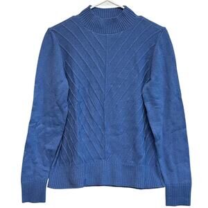 Talbots NWT Cable Knit Sweater Blue Mock Neck Pullover Preppy Casual Grandpa S